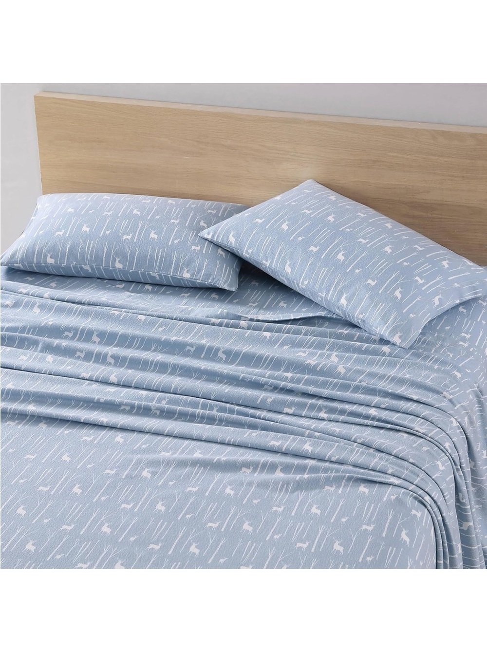 Eddie Bauer Light Blue Deer Flannel Queen Sheet Set - Picture 3 of 6